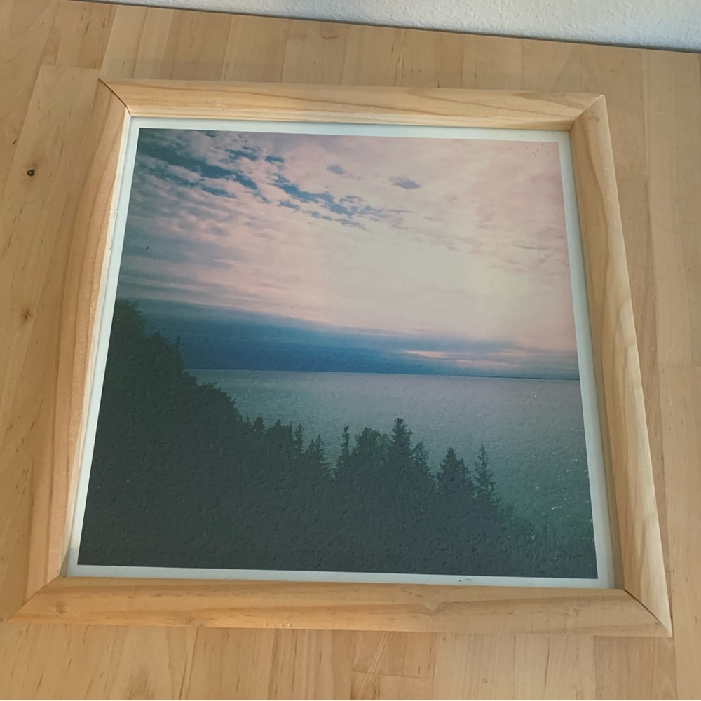 Wood frame nature art print ocean sky sea